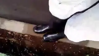 MSV. Wet blazing across long puddle in my new BURBERRY BEAT dark blue gloss PVC boots.