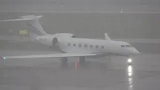 GULFSTREAM G600 N982RW ARRIVING AND DEPARTING ZURICH/WEF 2023 17-1 IN HEAVY SNOW