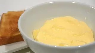 Homemade butter, sour cream, herb butter and spreadable butter