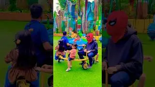 ride a spinning bike with spiderman and friends #spiderman #funny #fun #bike #video #short #shorts