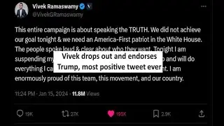 Vivek Ramaswamy drops out and Endorses Trump, most liked Tweet ever