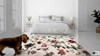 Floral Area Rug in Minimal Bedroom | Luxury Handmade Rug | Home D&eacute;cor Inspiration | THTRT01