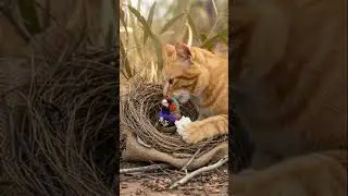 Orange Cat Rescues a Crane Bird by the River | Unexpected Feline Kindness #shorts #cat #orangecat