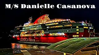 Corsica linea: M/S Danielle Casanova leaving Propriano at night