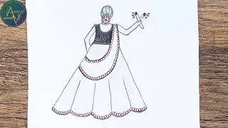 Traditional Girl Dandiya Drawing | Step by Step Pencil Sketch Tutorial for Beginners