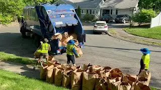 Republic Services Garbage Truck Packing Massive Leaf Bag Lines
