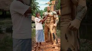 Giant Wooden Bodybuilder Sculpture #giant #bodybuilding #wood #sculpture #viral #villageart #yt