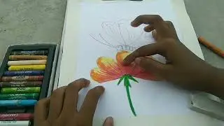 A beautiful flower with butterfly 🦋 ,,, (drawing with pestel colour) purba art official ❤️