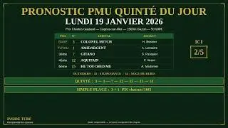 PRONOSTIC PMU QUINTÉ DU JOUR - Lundi 19 Janvier 2026 - Cagnes - Prix Charles Gastaud #pmu #turf