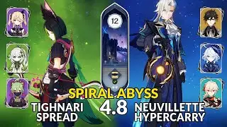New 4.8 Spiral Abyss│Tighnari Spread & Neuvillette Hypercarry | Floor 12 - 9 Stars | Genshin Impact
