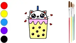 How To Draw And Colour A Boba Tea Cup | Bubble Tea Cup Drawing And Colouring Step By Step For Kids