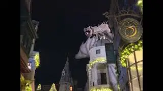 Gringotts Dragon Breathing Fire at Night 🔥 | Diagon Alley Universal Orlando