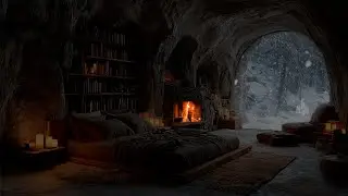 Cozy Fireplace in a Snowy Cave House &ndash; Relaxing Winter Ambience with Crackling Fire