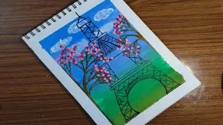 Eiffel Tower Scenery Acrylic Painting| How To Paint Eiffel Tower Scenery With Acrylic Colour 