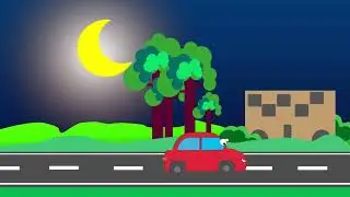 Tour Cartoon with little red car. 2d animation.