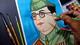 How to paint Subhash Chandra Bose Face using Water colours Step by step tutorial video for beginners