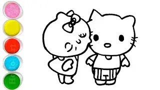 Cute Hello Kitty With Friend Drawing, Painting and Coloring For Kids and Toddlers_ Kids Art