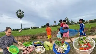 Children intended to catch fish but instead got vegetables,Mother uses The vegetables..regional dish