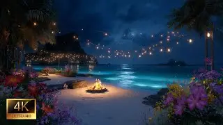 Peaceful Ocean Night ASMR (No Ads) 🌊🔥 Fire & Water Sounds for Deep Sleep