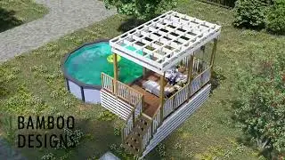 Dunedin 10x15 Pool Deck Plan with Pergola &ndash; Elevated Above-Ground Pool Deck + Shade Structure