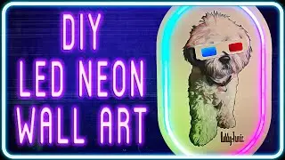 Neon Wall Art Dog Sign made with LEDS and printed vinyl - retro inspired, modern take