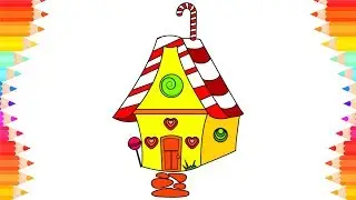 How to Draw Candy House for Kids. DIY Coloring Pages.Art for Kids. Step by Step Drawing for Children