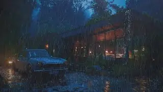 Rain & Piano for Deep Sleep 🌧️ | Cozy Cabin with Classic Car &ndash; Night Ambience