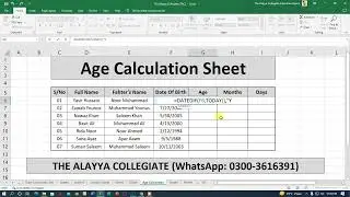 Age Calculation Sheet with Using Formula 
