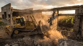 Epic Demolition & Rebirth: Giant Bulldozers Crushing Concrete for a New Park