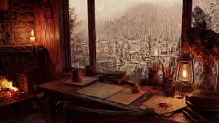 Poet Core Ambience: 10 Hours of Deep Focus ⏳ Piano, Rain, Fireplace & Wind
