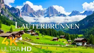 Lauterbrunnen 4K 🌿 Waterfall Valley, Green Meadows & Alpine Calm UHD