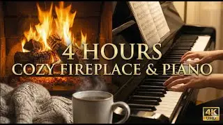 Cozy Fireplace & Relaxing Piano Music 🎹 4 Hours for Sleep, Study & Stress Relief (4K)