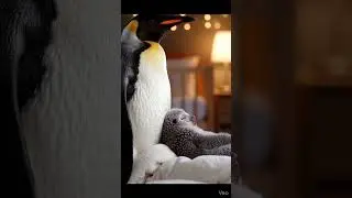 Baby penguin maa ki god mein chain se so Raha hai🐧😘