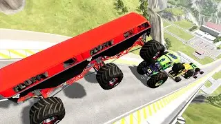 BMNG Random Car - Epic High Speed Monster Truck Jumps and Crashes #066   - BeamNG Drive