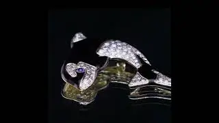14k Yellow Gold Diamond & Black Enamel Killer Whale Orca Pendant/Brooch TDW=1.49