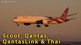 Scoot (9V-OFA), Qantas (VH-VXS), QantasLink (VH-VQP) & Thai (HS-TWB) on RW03 at Perth Airport.