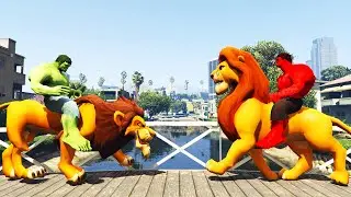 GTA 5 Crazy Ragdolls Green Hulk & Red Hulk vs Lion King Animals Jump/Fails #152 (Funny Moment)