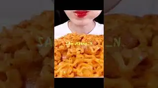 Asmr cheesy carbo fire noodles and sausage (Original video from Mellawnie) #mukbang #eatingshow