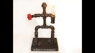 DIY Robot Pipe Lamp, steam punk robot table lamp.