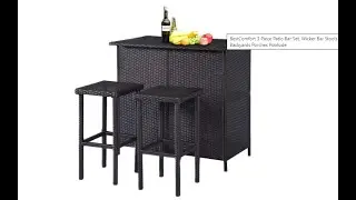 BestComfort 3 Piece Patio Bar Set, Wicker Bar Stools & Table with 2 Storage Shelves - Overview