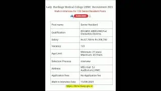 Lady Hardinge Medical College(LHMC) Recruitment 2025Walk in Interview for 123 Senior Resident Posts