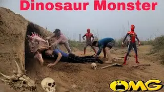 Spider-Man and Hunters Attack Skull Cave Dinosaur Beast Attacks Human