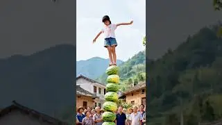 Acrobatic street performance watermelon rural interesting stories boo absurd vision 🐸 P222