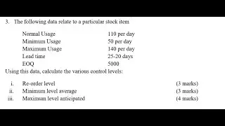 BUAD 802: Inventory Control Levels Past Question Solved
