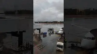 Vacation. Rain at Palma de Mallorca Airport. 休暇。パルマ・デ・マヨルカ空港は雨