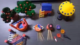 DIY How to make polymer clay miniature kitchenset, Water well, tree, house, villege, miniature house