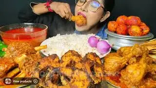 Eating Chicken Curry Rice Eggs Fish Salad Chilly|#asmrsounds #mukbang #food 