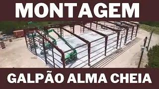 Montagem de Galpão em estrutura metálica de alma cheia e seções variáveis.