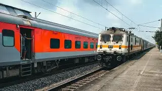 Electrifying High speed Premium LHB RAJDHANI Express crossing | Perfect timing train crossing