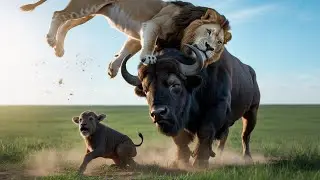 Brave Mother Buffalo Lifts Lion Into the Air to Save Her Crying Calf | Emotional Wildlife Rescue
